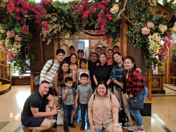 Joy Bartolome with her extended family in the Philippines for the first time in 8 years.