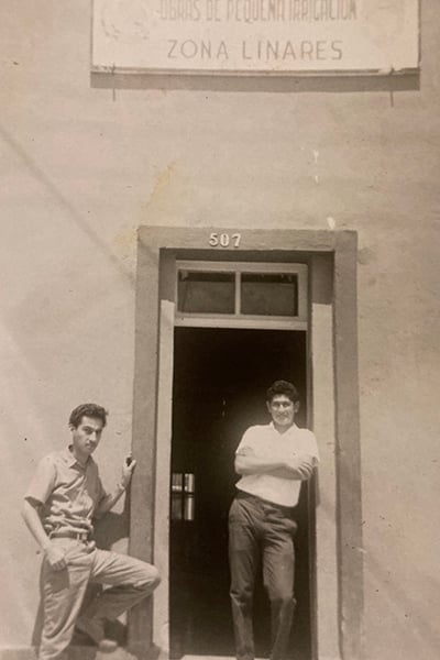 Claudia Gomez's father (right) in Mexico, before moving to America.