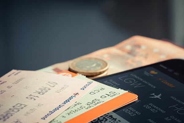 A stack of travel tickets.