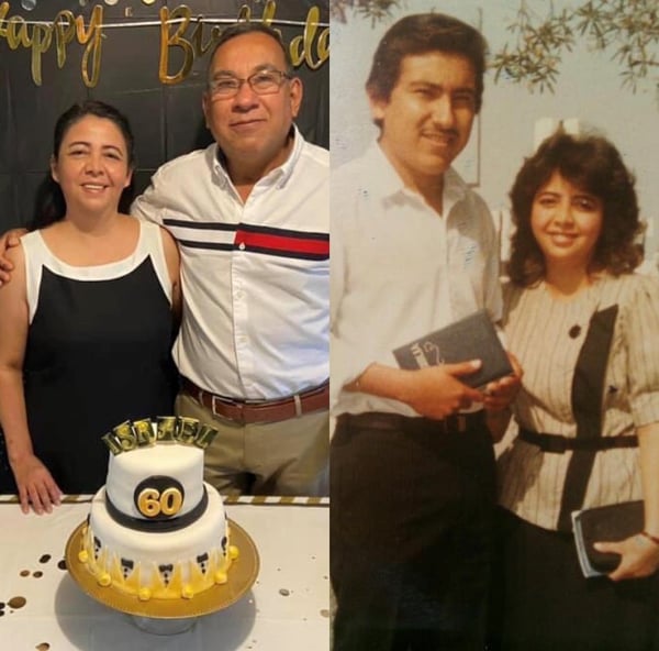 Ana's parents, Jose and Elda Linares, then and now.