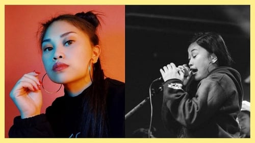 Two photos of Ruby Ibarra, the first is a headshot, the second a photo of her singing