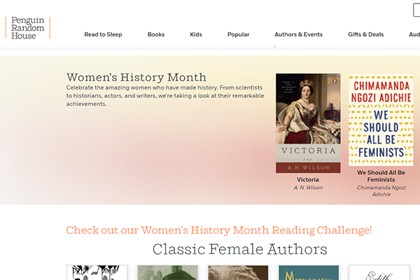 Penguin Random House Women's History Month website screenshot.