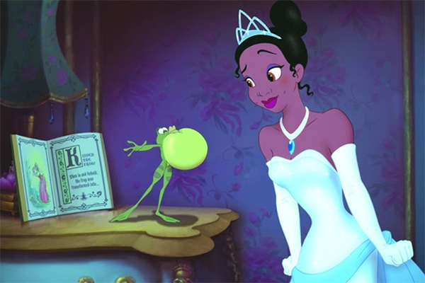 A scene from Disney's The Princess and the Frog of Tiana and Naveen (as a frog).