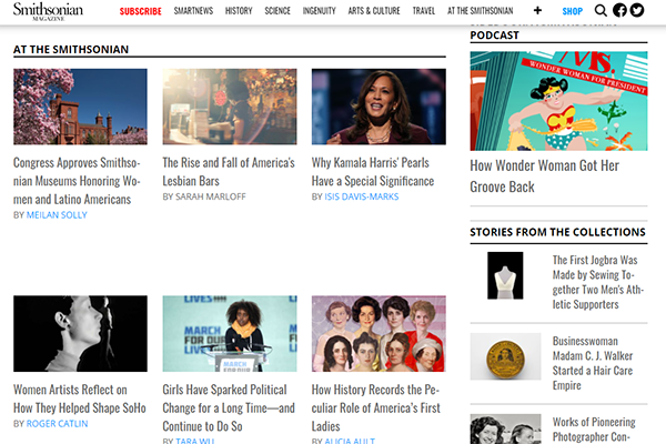 Smithsonian Magazine Women Who Shaped History website screenshot.